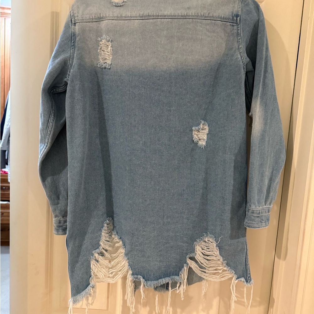 Distressed Denim Shacket Small - Picture 4 of 5